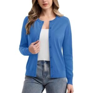 imageMAGCOMSEN Womens Cardigan Sweaters Lightweight Knit Soft Crew Neck Long Sleeve Open Front Button Spring Casual CardiganVictoria Blue