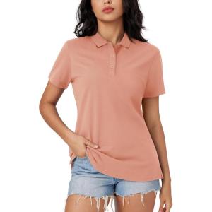 imageMAGCOMSEN Womens Polo Shirts Cotton 3Button Short Sleeve Collared Tops Summer Cool Shirt Uniform Casual ShirtsApricot