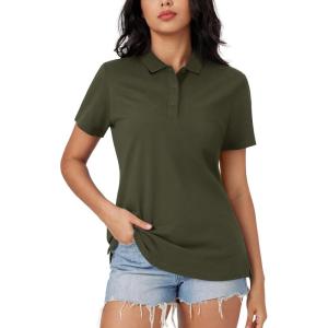 imageMAGCOMSEN Womens Polo Shirts Cotton 3Button Short Sleeve Collared Tops Summer Cool Shirt Uniform Casual ShirtsArmy Green
