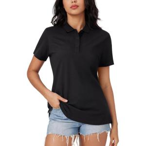 imageMAGCOMSEN Womens Polo Shirts Cotton 3Button Short Sleeve Collared Tops Summer Cool Shirt Uniform Casual ShirtsBlack