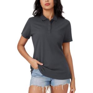 imageMAGCOMSEN Womens Polo Shirts Cotton 3Button Short Sleeve Collared Tops Summer Cool Shirt Uniform Casual ShirtsDark Grey