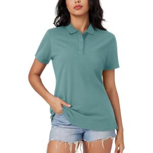 imageMAGCOMSEN Womens Polo Shirts Cotton 3Button Short Sleeve Collared Tops Summer Cool Shirt Uniform Casual ShirtsGrey Green