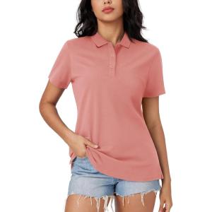 imageMAGCOMSEN Womens Polo Shirts Cotton 3Button Short Sleeve Collared Tops Summer Cool Shirt Uniform Casual ShirtsGrey Pink