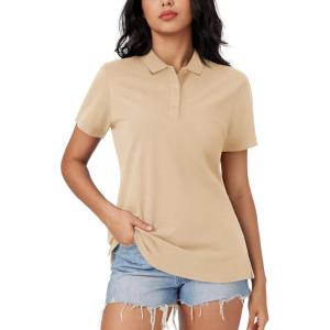 imageMAGCOMSEN Womens Polo Shirts Cotton 3Button Short Sleeve Collared Tops Summer Cool Shirt Uniform Casual ShirtsLight Apricot