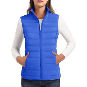 imageMAGCOMSEN Womens Puffer Vest Lightweight Stand Collar Zip 4 Pockets Puffy Vests Sleeveless Quilted Padded OuterwearAzure Blue