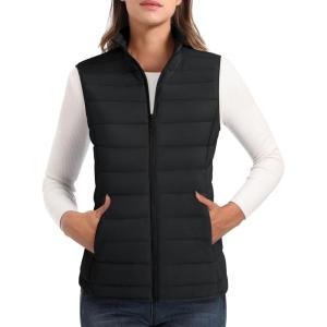 imageMAGCOMSEN Womens Puffer Vest Lightweight Stand Collar Zip 4 Pockets Puffy Vests Sleeveless Quilted Padded OuterwearBlack
