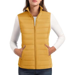 imageMAGCOMSEN Womens Puffer Vest Lightweight Stand Collar Zip 4 Pockets Puffy Vests Sleeveless Quilted Padded OuterwearGinger