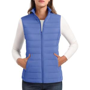 imageMAGCOMSEN Womens Puffer Vest Lightweight Stand Collar Zip 4 Pockets Puffy Vests Sleeveless Quilted Padded OuterwearLight Blue