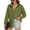 imageMAGCOMSEN Womens Corduroy Shacket Long Sleeve Button Down Shirt Spring Casual Jacket Bust Pocket Loose Fit Blouse TopsArmy Green