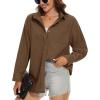 imageMAGCOMSEN Womens Corduroy Shacket Long Sleeve Button Down Shirt Spring Casual Jacket Bust Pocket Loose Fit Blouse TopsCoffee