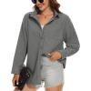 imageMAGCOMSEN Womens Corduroy Shacket Long Sleeve Button Down Shirt Spring Casual Jacket Bust Pocket Loose Fit Blouse TopsDark Grey