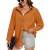 imageMAGCOMSEN Womens Corduroy Shacket Long Sleeve Button Down Shirt Spring Casual Jacket Bust Pocket Loose Fit Blouse TopsDeep Orange
