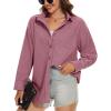 imageMAGCOMSEN Womens Corduroy Shacket Long Sleeve Button Down Shirt Spring Casual Jacket Bust Pocket Loose Fit Blouse TopsGrayish Purple
