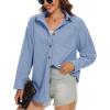 imageMAGCOMSEN Womens Corduroy Shacket Long Sleeve Button Down Shirt Spring Casual Jacket Bust Pocket Loose Fit Blouse TopsLight Blue
