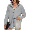 imageMAGCOMSEN Womens Corduroy Shacket Long Sleeve Button Down Shirt Spring Casual Jacket Bust Pocket Loose Fit Blouse TopsLight Grey