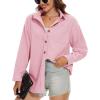 imageMAGCOMSEN Womens Corduroy Shacket Long Sleeve Button Down Shirt Spring Casual Jacket Bust Pocket Loose Fit Blouse TopsLight Pink