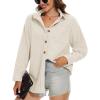 imageMAGCOMSEN Womens Corduroy Shacket Long Sleeve Button Down Shirt Spring Casual Jacket Bust Pocket Loose Fit Blouse TopsOffwhite