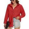imageMAGCOMSEN Womens Corduroy Shacket Long Sleeve Button Down Shirt Spring Casual Jacket Bust Pocket Loose Fit Blouse TopsRed