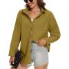 imageMAGCOMSEN Womens Corduroy Shacket Long Sleeve Button Down Shirt Spring Casual Jacket Bust Pocket Loose Fit Blouse TopsWolf Brown