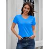 imageMAGCOMSEN Womens Cotton T Shirt VNeck Short Sleeve Shirt ClassicFit Casual Breathable Tee Summer Basic TopsAzure Blue