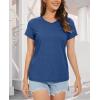 imageMAGCOMSEN Womens Cotton T Shirt VNeck Short Sleeve Shirt ClassicFit Casual Breathable Tee Summer Basic TopsDark Bluegray