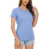 imageMAGCOMSEN Womens Cotton T Shirt VNeck Short Sleeve Shirt ClassicFit Casual Breathable Tee Summer Basic TopsLight Bluish Gray