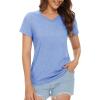 imageMAGCOMSEN Womens Cotton T Shirt VNeck Short Sleeve Shirt ClassicFit Casual Breathable Tee Summer Basic TopsLight Bluish Gray