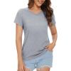 imageMAGCOMSEN Womens Cotton T Shirt VNeck Short Sleeve Shirt ClassicFit Casual Breathable Tee Summer Basic TopsLight Heather Grey