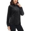 imageMAGCOMSEN Womens Velour Jackets Full Zipup Fleece Jacket 2 Zipper Pockets Lightweight Soft Casual Winter Warm CoatBlack