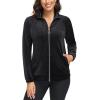 imageMAGCOMSEN Womens Velour Jackets Full Zipup Fleece Jacket 2 Zipper Pockets Lightweight Soft Casual Winter Warm CoatBlack