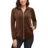 imageMAGCOMSEN Womens Velour Jackets Full Zipup Fleece Jacket 2 Zipper Pockets Lightweight Soft Casual Winter Warm CoatCoffee