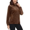 imageMAGCOMSEN Womens Velour Jackets Full Zipup Fleece Jacket 2 Zipper Pockets Lightweight Soft Casual Winter Warm CoatCoffee