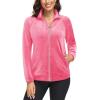 imageMAGCOMSEN Womens Velour Jackets Full Zipup Fleece Jacket 2 Zipper Pockets Lightweight Soft Casual Winter Warm CoatFluorescent Pink