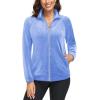 imageMAGCOMSEN Womens Velour Jackets Full Zipup Fleece Jacket 2 Zipper Pockets Lightweight Soft Casual Winter Warm CoatLight Blue