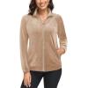imageMAGCOMSEN Womens Velour Jackets Full Zipup Fleece Jacket 2 Zipper Pockets Lightweight Soft Casual Winter Warm CoatLight Brown
