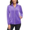 imageMAGCOMSEN Womens Velour Jackets Full Zipup Fleece Jacket 2 Zipper Pockets Lightweight Soft Casual Winter Warm CoatLight Purple