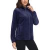 imageMAGCOMSEN Womens Velour Jackets Full Zipup Fleece Jacket 2 Zipper Pockets Lightweight Soft Casual Winter Warm CoatNavy