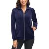 imageMAGCOMSEN Womens Velour Jackets Full Zipup Fleece Jacket 2 Zipper Pockets Lightweight Soft Casual Winter Warm CoatNavy