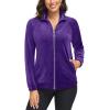 imageMAGCOMSEN Womens Velour Jackets Full Zipup Fleece Jacket 2 Zipper Pockets Lightweight Soft Casual Winter Warm CoatPurple