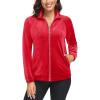 imageMAGCOMSEN Womens Velour Jackets Full Zipup Fleece Jacket 2 Zipper Pockets Lightweight Soft Casual Winter Warm CoatRed