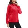 imageMAGCOMSEN Womens Velour Jackets Full Zipup Fleece Jacket 2 Zipper Pockets Lightweight Soft Casual Winter Warm CoatRed