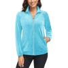 imageMAGCOMSEN Womens Velour Jackets Full Zipup Fleece Jacket 2 Zipper Pockets Lightweight Soft Casual Winter Warm CoatWater Blue