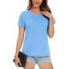 imageMAGCOMSEN Womens Cotton T Shirt VNeck Short Sleeve Shirt ClassicFit Casual Breathable Tee Summer Basic TopsWaterfall Blue