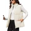 imageMAGCOMSEN Womens Puffer Down Vest Oversized Zip Up Outerwear Lightweight Winter Padded Gilet Jacket with PocketsBeige