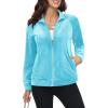 imageMAGCOMSEN Womens Velour Jackets Full Zipup Fleece Jacket 2 Zipper Pockets Lightweight Soft Casual Winter Warm CoatWater Blue