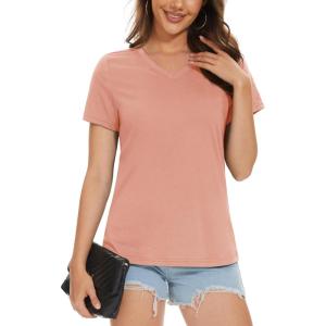 imageMAGCOMSEN Womens Cotton T Shirt VNeck Short Sleeve Shirt ClassicFit Casual Breathable Tee Summer Basic TopsApricot