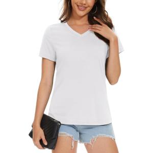 imageMAGCOMSEN Womens Cotton T Shirt VNeck Short Sleeve Shirt ClassicFit Casual Breathable Tee Summer Basic TopsWhite