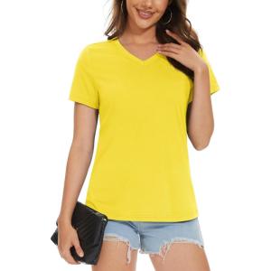 imageMAGCOMSEN Womens Cotton T Shirt VNeck Short Sleeve Shirt ClassicFit Casual Breathable Tee Summer Basic TopsYellow