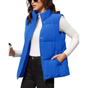 imageMAGCOMSEN Womens Puffer Down Vest Oversized Zip Up Outerwear Lightweight Winter Padded Gilet Jacket with PocketsColor Blue