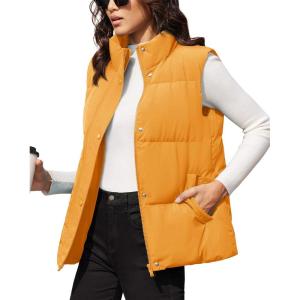imageMAGCOMSEN Womens Puffer Down Vest Oversized Zip Up Outerwear Lightweight Winter Padded Gilet Jacket with PocketsGinger